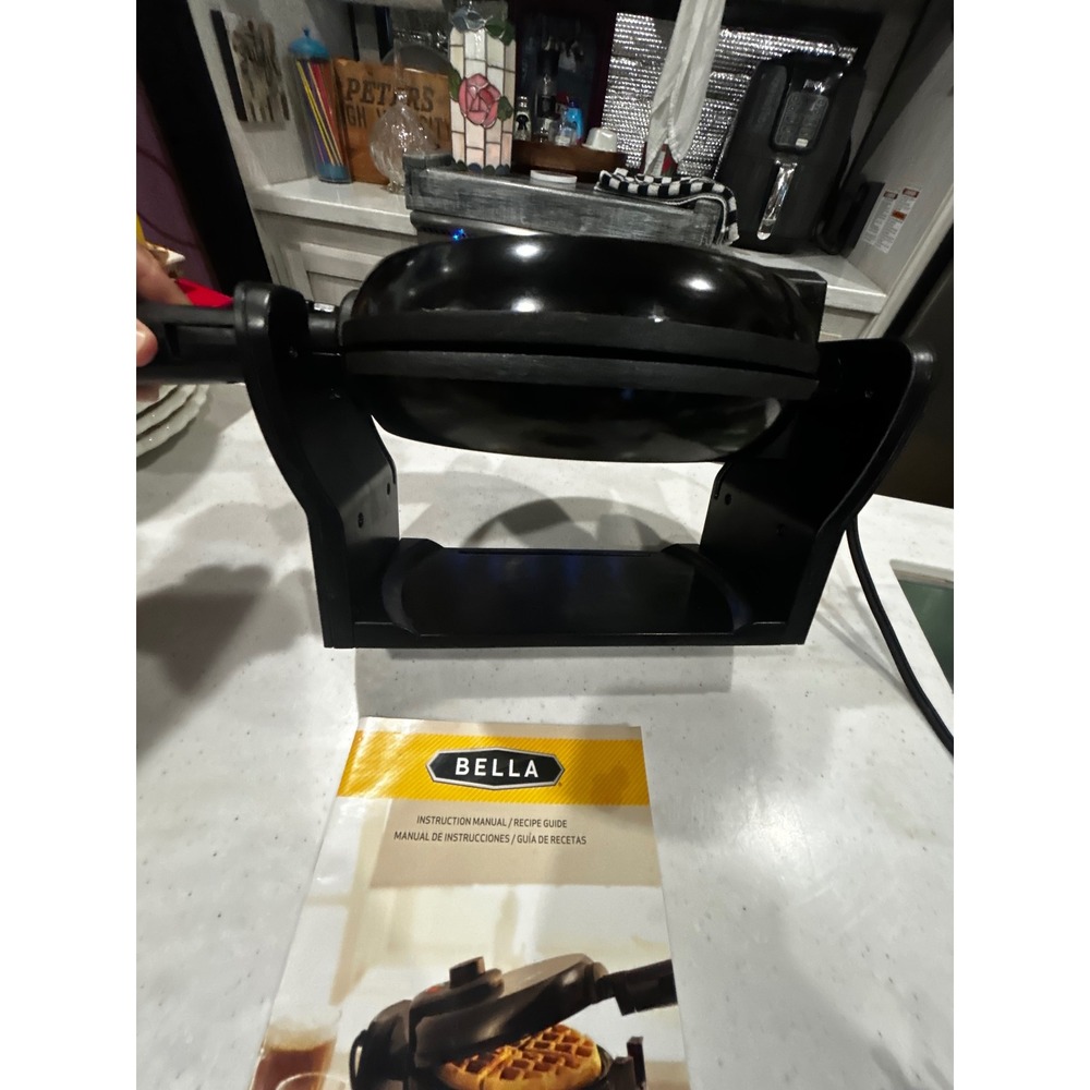 Bella Rotating Waffle Maker Black Non-Stick Belgian Waffle Iron with Manual